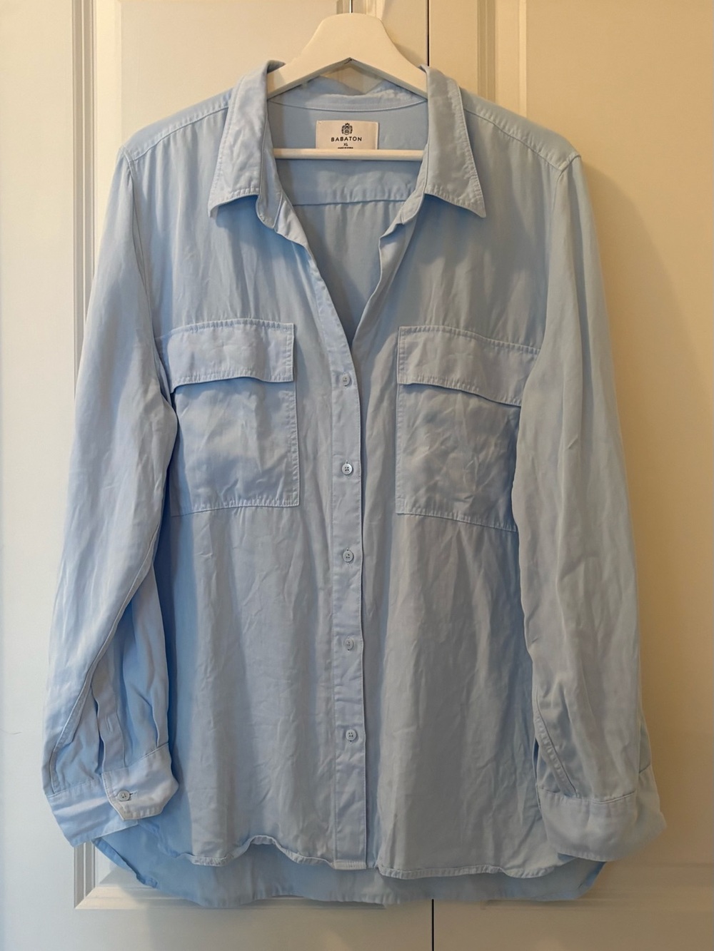Babaton Pale Blue Casual Button-Down Shirt